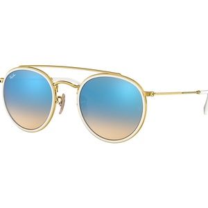 Ray Ban ROUND DOUBLE BRIDGE - Blue and Polished Gold